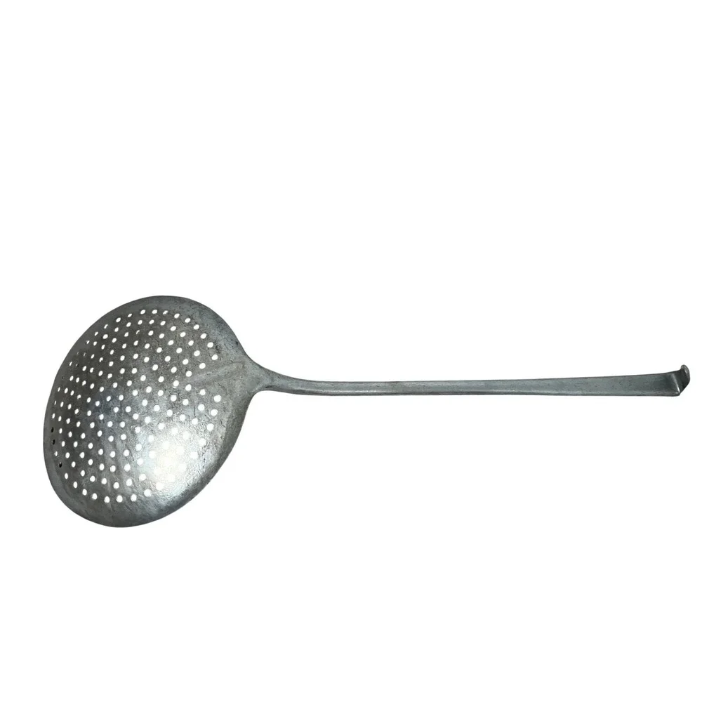 Vintage German Aluminum Skimmer Spoon Long Handle Hook End Strainer HMZ 13.5